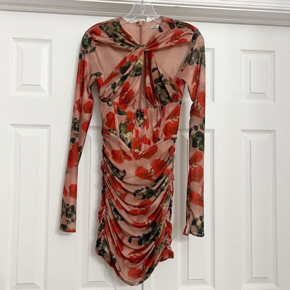 House of CB Womens Floral Ruched Long Sleeve Bodycon Corset Dress Size Small - Picture 5 of 9